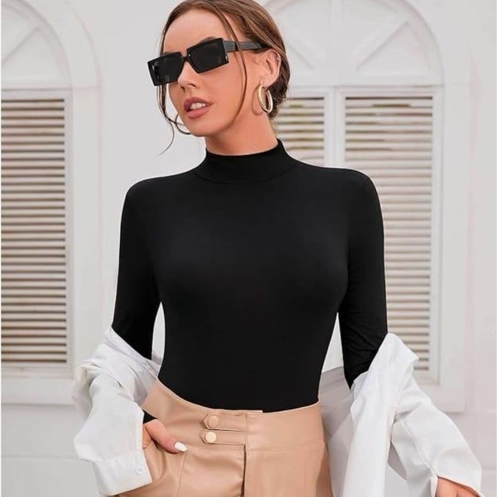 Boutique Mock Turtle Neck Long Sleeve Bodysuit